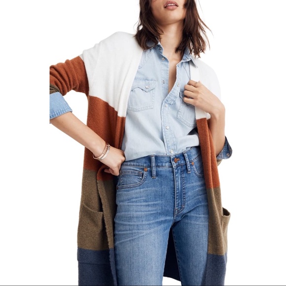 SOLD NWT Madewell Kent Striped Colorblock Cardigan - Picture 3 of 8